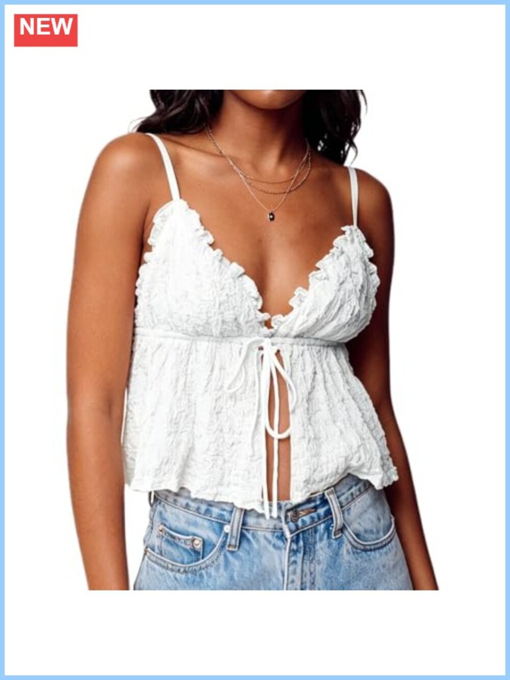 Women Cute Bow Tie Up Camisole Sexy V Neck Sleeveless Spaghetti Strap Flowy